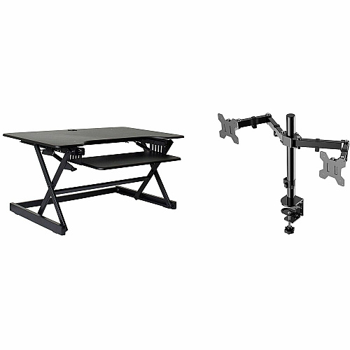 Rocelco Standing Desk Converter & Dual-Monitor Mount 40 lb Load Capacity - 20" Height x 40" Width x 23.60" Depth - Desk - Black - For Monitor, Notebook, Keyboard - Retractable, Keyboard Tray, Grommet, Cable Management, Flexible, Dual Display (RDADRB40DM2)