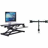 Rocelco Desk Riser & Dual-Monitor Mount Up to 27" Screen Support - 30 lb Load Capacity - 19.17" Height x 31.50" Width x 17.45" Depth - Desk - Black - For Monitor, Keyboard, Tablet, Smartphone - Dual Display, Sit-stand, Ergonomic, Keyboard Tray (RVADRBDM2)