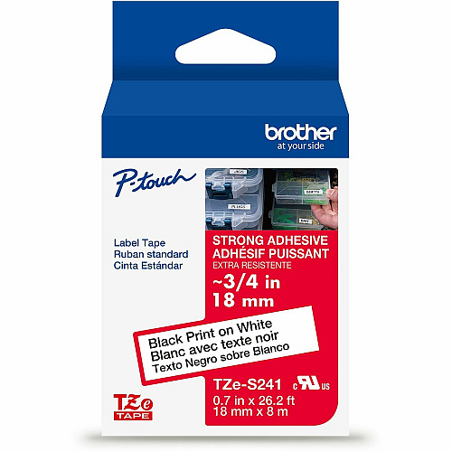 Brother P-touch TZe Label Tape x 45/64" Width x 26 1/4 ft Length - Tape - Removable Adhesive - White - Plastic, Polyethylene Terephthalate (PET) - Water Resistant - Laminated - 1 Each (TZES241G)