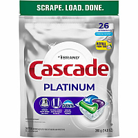 Cascade Platinum ActionPacs For Glassware, Dish, Dishwasher - Pod - Recommended For: Residue Remover, Dried-on Food Remover - Enzyme Activated - Silver - 26 - 1 Each (15536)