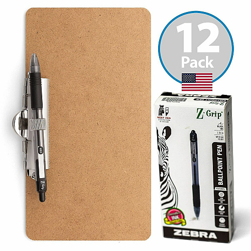Officemate Landscape Memo/Receipt-Sized Clipboards with Zebra Pens Storage for Receipt - Hardboard - Wood - 1 Set (83159)