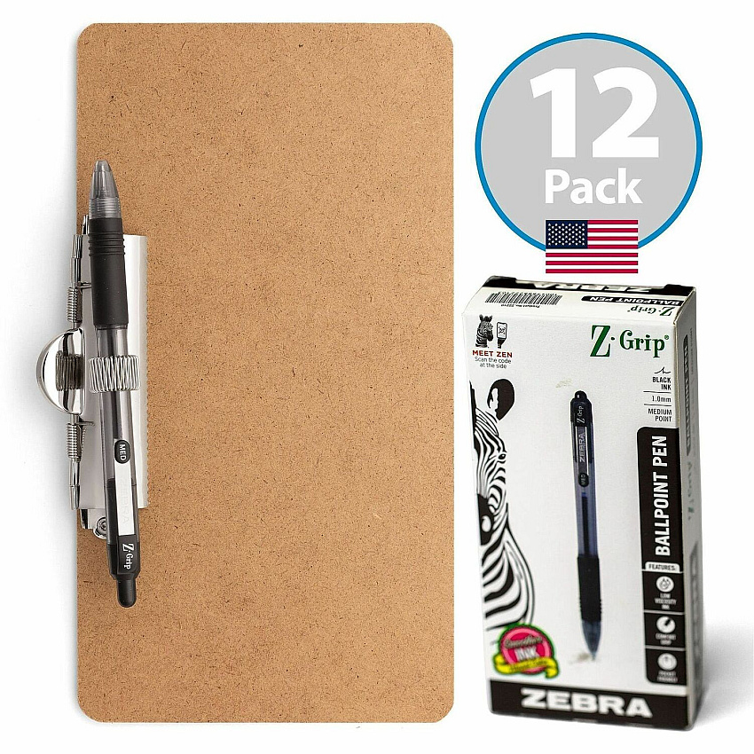 Officemate Landscape Memo/Receipt-Sized Clipboards with Zebra Pens Storage for Receipt - Hardboard - Wood - 1 Set (83159)