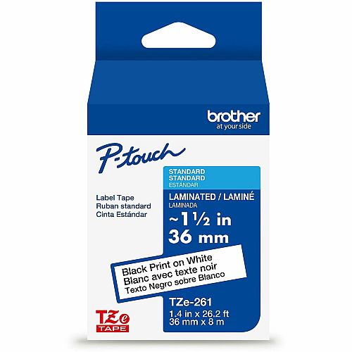 Brother P-touch TZe Label Tape x 31 2/5" Width - Tape - White - Water Resistant - Laminated - 1 Each (TZE261G)
