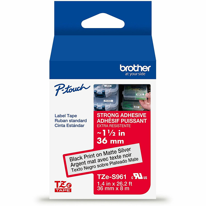 Brother P-touch TZe Label Tape x 31 2/5" Width - Tape - Matte - Matte Silver - Water Resistant - Laminated - 26.20 ft Roll Length - 1 Each (TZES961G)