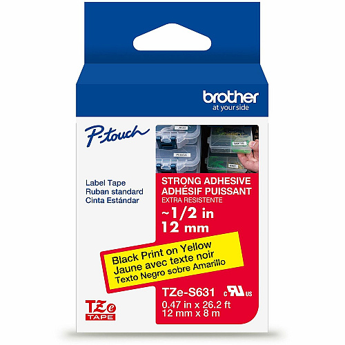 Brother P-touch Extra-Strength TZe Tape Cartridge x 15/32" Width - Cartridge - Yellow - Water Resistant - Laminated - Strong, Durable, Customizable, Long Lasting, Abrasion Resistant, Chemical Resistant, Fade Resistant, Sunlight Resistant - 26.2 (TZES631G)