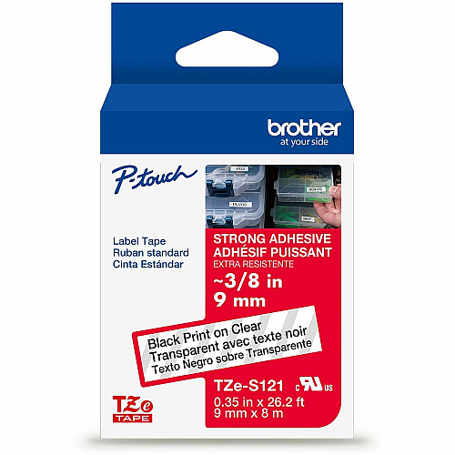 Brother P-touch Extra-Strength TZe Tape Cartridge x 11/32" Width - Cartridge - Clear - Water Resistant - Laminated - Strong, Durable, Customizable, Long Lasting, Abrasion Resistant, Chemical Resistant, Fade Resistant, Sunlight Resistant - 26.20 (TZES121G)