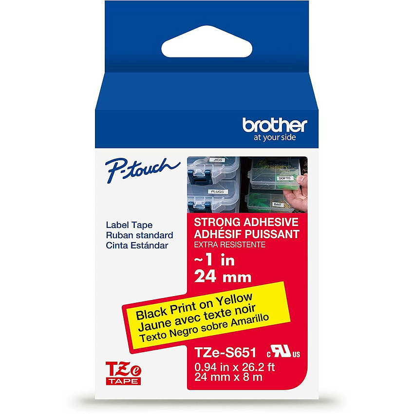 Brother P-touch Extra-Strength TZe Tape Cartridge x 15/16" Width - Tape - Yellow - Water Resistant - Laminated - Customizable, Long Lasting, Strong, Durable, Abrasion Resistant, Chemical Resistant, Fade Resistant, Sunlight Resistant - 26.20 ft  (TZES651G)