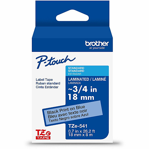 Brother P-touch TZe Laminated Label Tape x 45/64" Width - Tape - Blue - Water Resistant - Laminated - Easy to Read, Temperature Resistant, Customizable, Long Lasting, Peeling Resistant, Fade Resistant - 26.20 ft Roll Length - 1 Each (TZE541G)