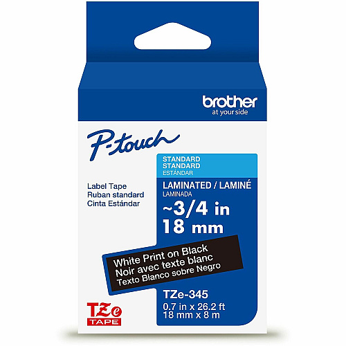 Brother P-touch TZe Laminated Label Tape x 45/64" Width - Tape - Black - Water Resistant - Laminated - Easy to Read, Temperature Resistant, Customizable, Long Lasting, Peeling Resistant, Fade Resistant - 26.20 ft Roll Length - 1 Each (TZE345G)