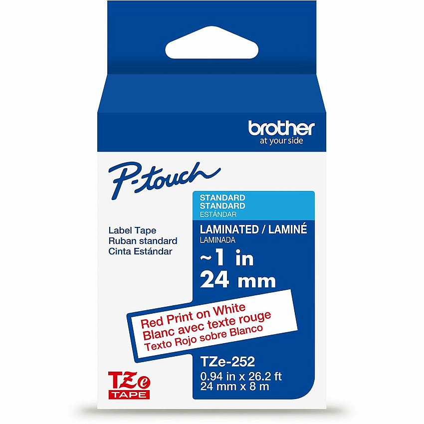 Brother P-touch TZe Laminated Label Tape x 15/16" Width - Tape - White - Water Resistant - Laminated - Easy to Read, Temperature Resistant, Customizable, Long Lasting, Peeling Resistant, Fade Resistant - 26.20 ft Roll Length - 1 Each (TZE252G)