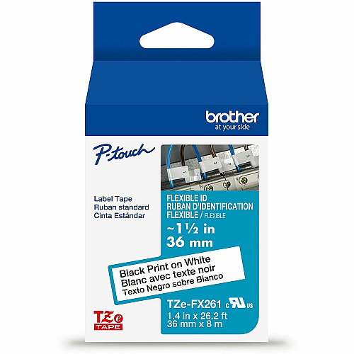 Brother Flexible ID Tape x 31 2/5" Width - Tape - White - Water Resistant - Laminated - Flexible, Strong, Durable, Customizable, Long Lasting, Eco-friendly, Chemical Resistant, Abrasion Resistant, Fade Resistant - 26.20 ft Roll Length - For La (TZEFX261G)