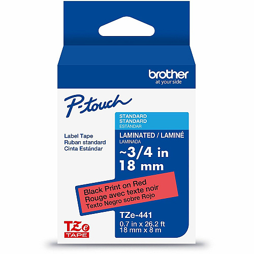 Brother P-touch TZe Label Tape x 45/64" Width - Tape - Red - Water Resistant - Laminated - 26.20 ft Roll Length - 1 Each (TZE441G)
