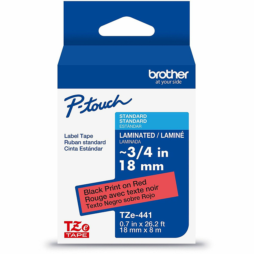 Brother P-touch TZe Label Tape x 45/64" Width - Tape - Red - Water Resistant - Laminated - 26.20 ft Roll Length - 1 Each (TZE441G)
