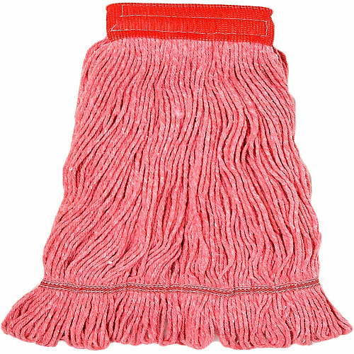 Genuine Joe 5" Looped End Wet Mop Large - Looped Ends, 4-ply, Headband, Fray Resistant, Durable, Launderable, Reusable, Tailband - Cotton, Synthetic, Yarn, Vinyl, Mesh, Woven, Polyester - Red - 1 Each (47541)