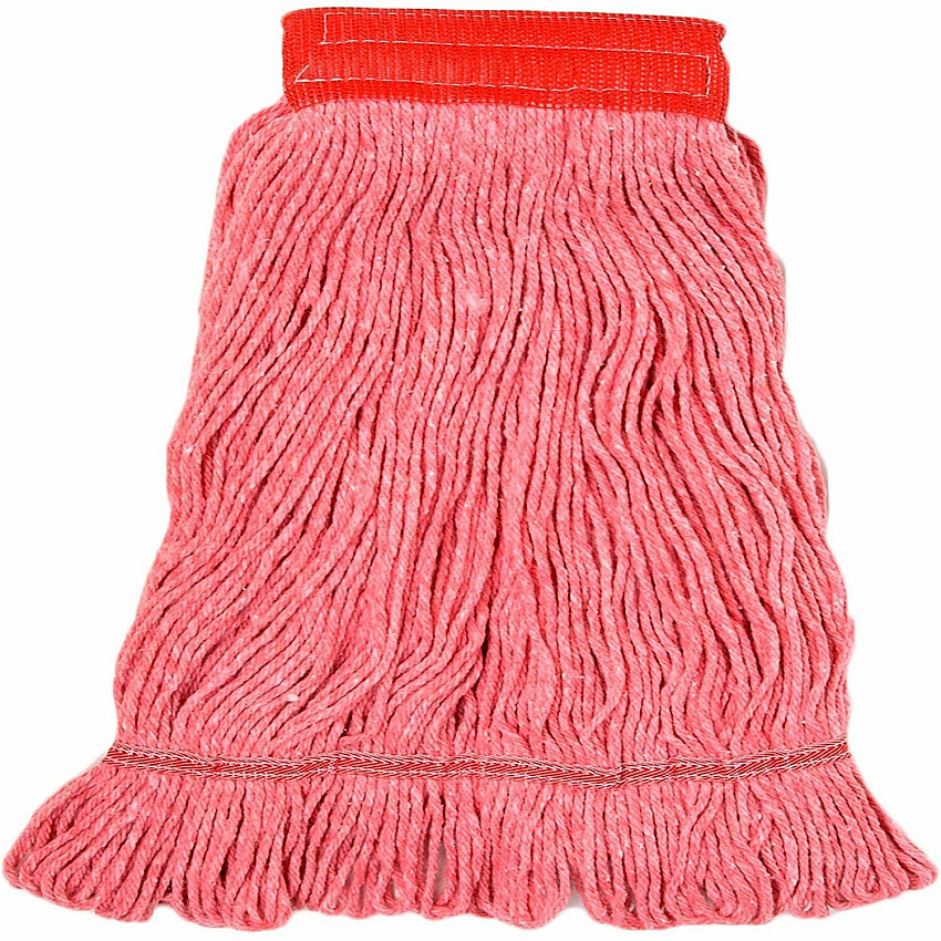 Genuine Joe 5" Looped End Wet Mop Large - Looped Ends, 4-ply, Headband, Fray Resistant, Durable, Launderable, Reusable, Tailband - Cotton, Synthetic, Yarn, Vinyl, Mesh, Woven, Polyester - Red - 1 Each (47541)