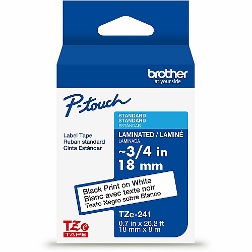 Brother P-touch TZe Laminated Label Tape x 45/64" Width - Tape - White - Water Resistant - Laminated - Easy to Read, Temperature Resistant, Customizable, Long Lasting, Peeling Resistant, Fade Resistant - 26.20 ft Roll Length - 1 Each (TZE241G)