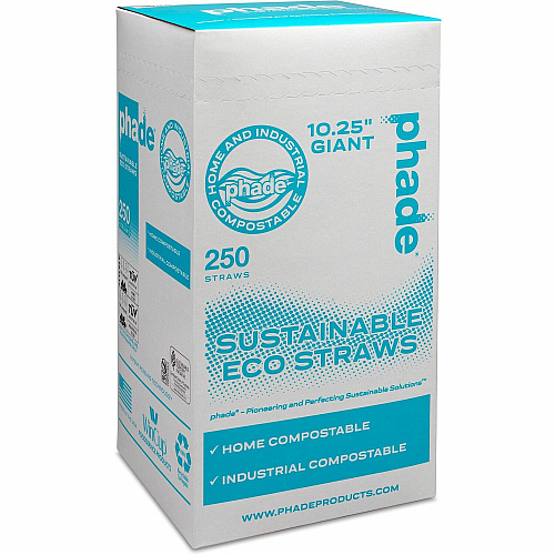 Phade Compostable Straws 10.3" Height x - Polyhydroxyalkanoate (PHA) - Caribbean Blue - 250 / Box (511179)