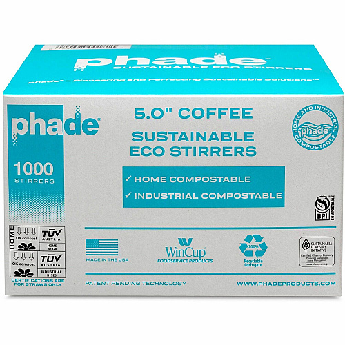 Phade 5" Eco-Stirrers 5" Height x - Polyhydroxyalkanoate (PHA) - Caribbean Blue - 1000 / Box (511181)