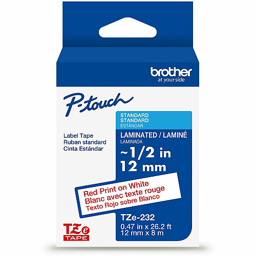 Brother P-touch TZe Laminated Label Tape x 15/32" Width - Tape - White - Water Resistant - Laminated - Easy to Read, Temperature Resistant, Customizable, Long Lasting, Peeling Resistant, Fade Resistant - 26.20 ft Roll Length - 1 Each (TZE232G)