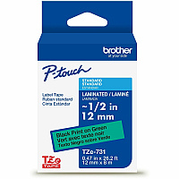 Brother P-touch TZe Laminated Label Tape x 15/32" Width - Tape - Green - Water Resistant - Laminated - Eco-friendly, Easy to Read, Peeling Resistant, Fade Resistant, Long Lasting, Customizable, Temperature Resistant - 26.20 ft Roll Length - For  (TZE731G)