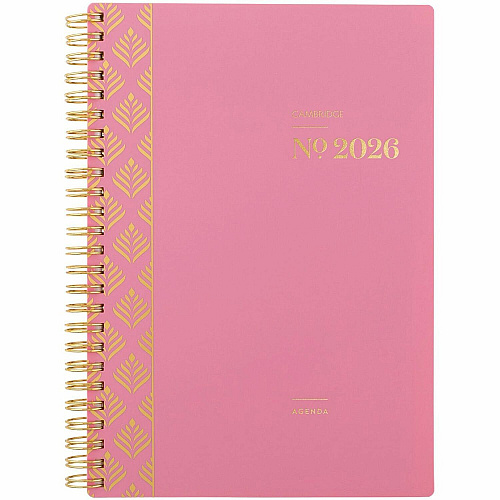Cambridge WorkStyle Focus Planner Weekly, Monthly - 12 Month - January 2026 to December 2026 - 1 Week, 1 Month Double Page Layout - 5 1/2" x 8 1/2" Sheet Size - Twin Wire - Pink - Cosmetic Pink Poly Cover - Dated Planning Page, Notes Area, Tab (160620027)