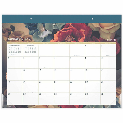 At-A-Glance Midnight Garden Monthly Desk Pad Monthly - 12 Month - January 2026 to December 2026 - 1 Month Single Page Layout - 21 3/4" x 17" Sheet Size - 2.25" x 2.75" Block - Headband - Desk Pad - Wall Mount - Midnight Garden - Dated Planning P (1768704)