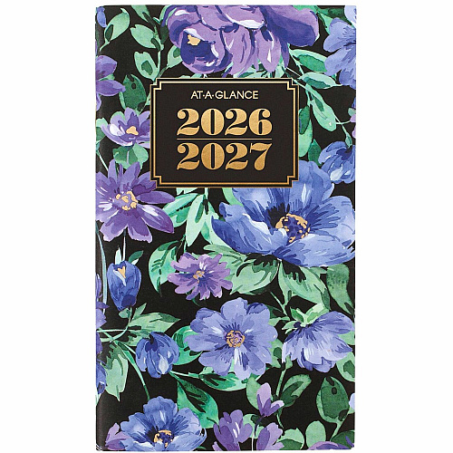 At-A-Glance Badge Floral Two-Year Monthly Planner Pocket - Monthly - 24 Month - January 2026 to December 2026 - 1 Month Double Page Layout - 3 1/2" x 6" Sheet Size - 1" x 0.81" Block - Stapled - Badge Floral - Paper - Dated Planning Page, Bleed (1753F021)
