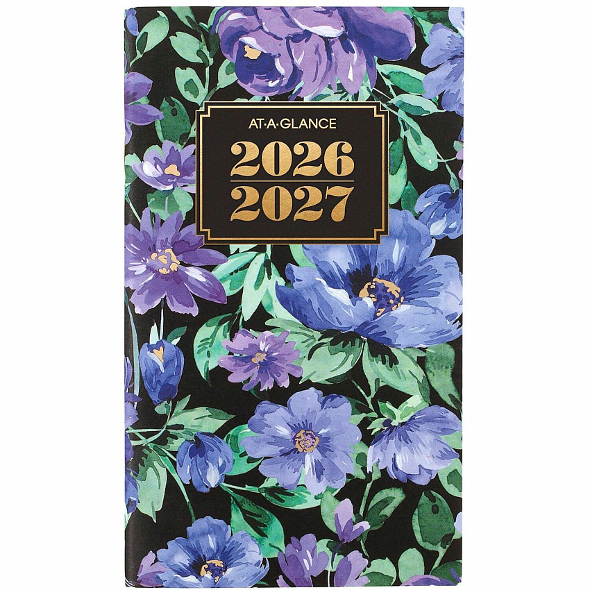 At-A-Glance Badge Floral Two-Year Monthly Planner Pocket - Monthly - 24 Month - January 2026 to December 2026 - 1 Month Double Page Layout - 3 1/2" x 6" Sheet Size - 1" x 0.81" Block - Stapled - Badge Floral - Paper - Dated Planning Page, Bleed (1753F021)