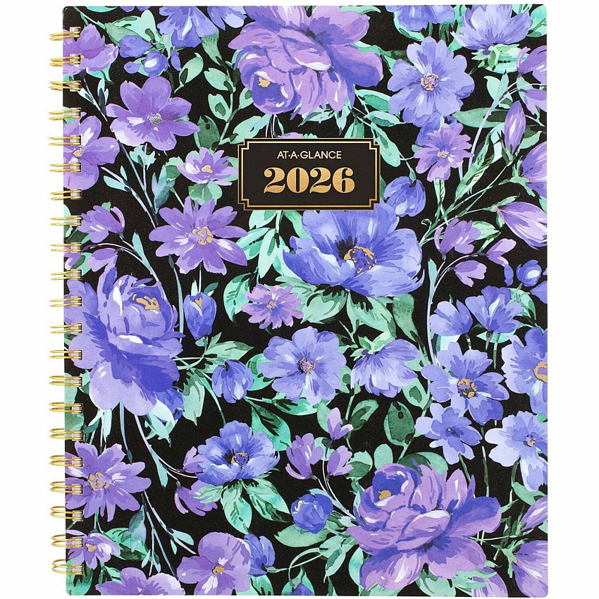 At-A-Glance BADGE Weekly/Monthly Planner Weekly, Monthly - 13 Month - January 2026 to January 2026 - Letter - 8 1/2" x 11" Sheet Size - Twin Wire - Badge Floral, Purple - Paper - Poly Cover - Bleed Resistant Paper, Planning Sheet, Durable Cover (1753F905)