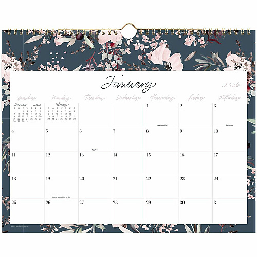 Cambridge Calista Floral Monthly Wall Calendar Monthly - 12 Month - January 2026 to December 2026 - 15" x 12" Sheet Size - 1.40" x 2.81" Block - Twin Wire - Wall Mount - Calista Floral - Dated Planning Page, Yearly Planner, Unruled Daily Block,  (LB40707)