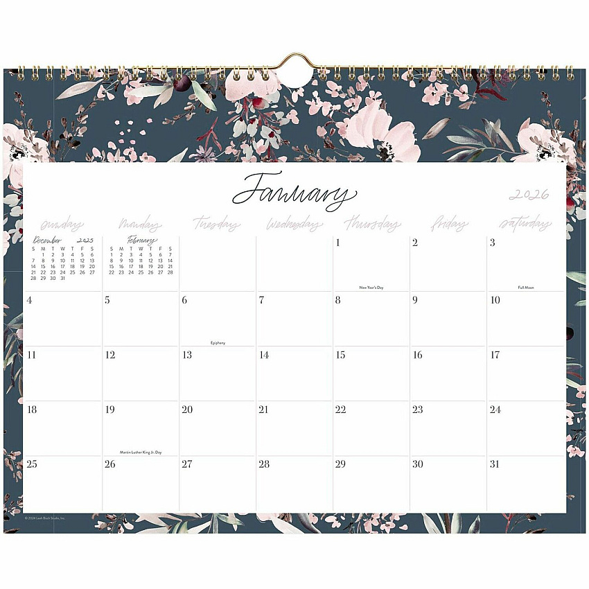 Cambridge Calista Floral Monthly Wall Calendar Monthly - 12 Month - January 2026 to December 2026 - 15" x 12" Sheet Size - 1.40" x 2.81" Block - Twin Wire - Wall Mount - Calista Floral - Dated Planning Page, Yearly Planner, Unruled Daily Block,  (LB40707)