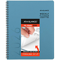 At-A-Glance Contemporary Lite Planner Weekly, Monthly - 12 Month - January 2026 to December 2026 - 1 Week, 1 Month Double Page Layout - 8 1/4" x 11" Sheet Size - Twin Wire - Blue - Paper - Mineral Blue Faux Leather Cover - Bleed Resistant Paper (7095XL38)