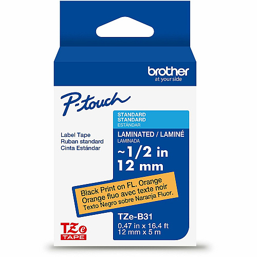 Brother P-touch TZe Laminated Label Tape - DiameterTape - Orange - Laminated - Customizable, Peeling Resistant, Fade Resistant, Long Lasting, Temperature Resistant, Easy to Read - 26.20 ft Roll Length - For Label Maker - 1 Each (TZEB31CSG)