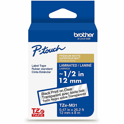 Brother TZe Premium Matte Laminated Tape x 15/32" Width - Tape - Matte - Matte Clear - Water Resistant - Laminated - Eco-friendly, Long Lasting, Customizable, Strong, Durable - 26.20 ft Roll Length - For Label Maker - 1 Each (TZEM31G)