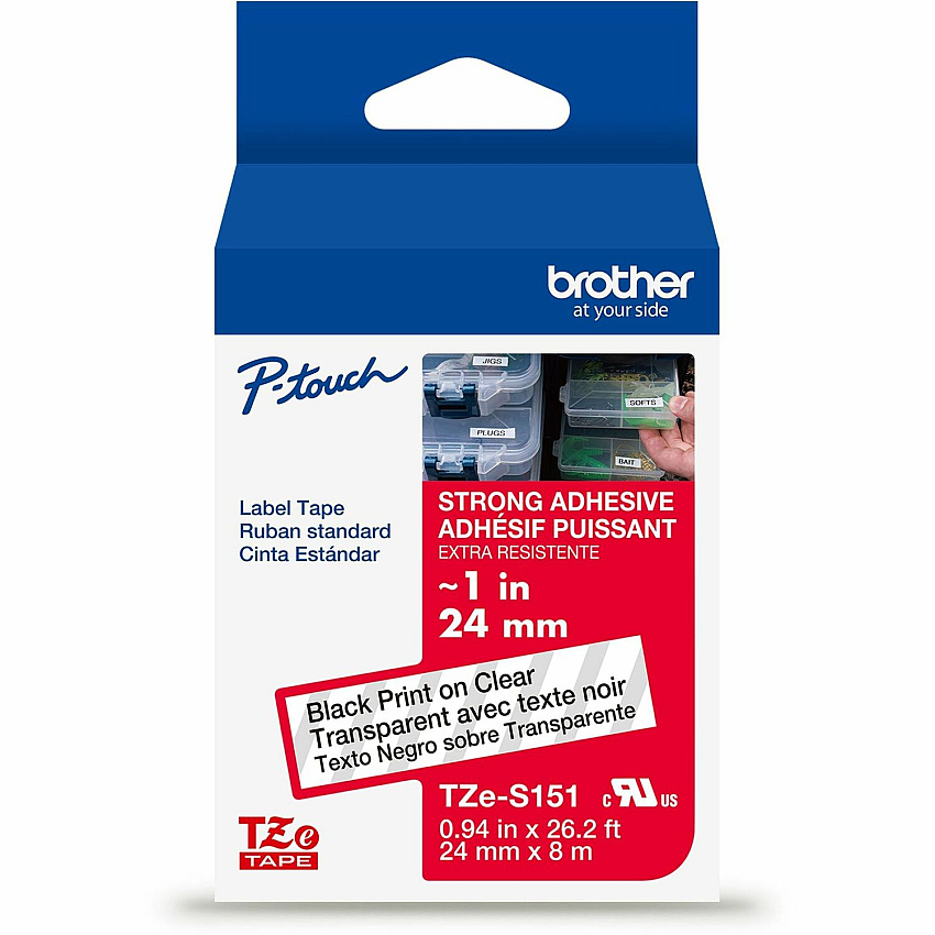 Brother P-touch Extra-Strength TZe Tape Cartridge x 15/16" Width - Cartridge - Clear - Water Resistant - Laminated - Strong, Durable, Customizable, Long Lasting, Abrasion Resistant, Chemical Resistant, Fade Resistant, Sunlight Resistant - 26.20 (TZES151G)