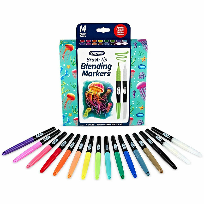 Crayola Blending Markers Brush Marker Point - Multi Ink - Water Based - 16 / Pack (586754)