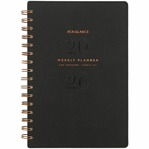 At-A-Glance Signature Large Wkly/Mthly Planner Large - Weekly, Monthly - 13 Month - January 2026 to January 2027 - 5 1/2" x 8 1/2" Sheet Size - Twin Wire - Black - Paper - Monthly Planner, Bleed Resistant Paper, Ruled, Monthly Tab, Holiday Listi (YP20001)