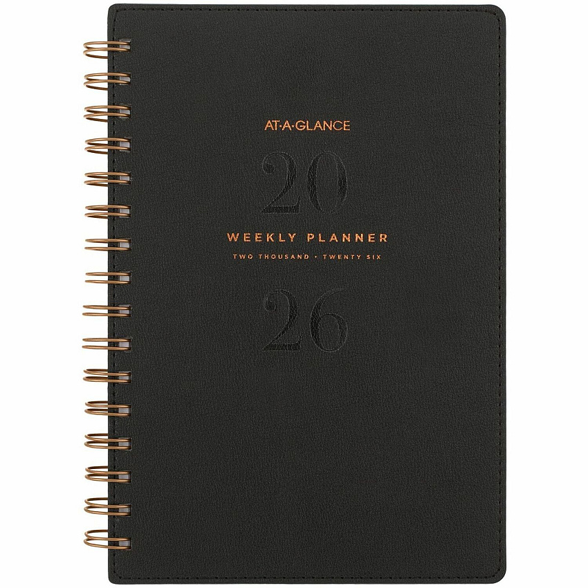 At-A-Glance Signature Large Wkly/Mthly Planner Large - Weekly, Monthly - 13 Month - January 2026 to January 2027 - 5 1/2" x 8 1/2" Sheet Size - Twin Wire - Black - Paper - Monthly Planner, Bleed Resistant Paper, Ruled, Monthly Tab, Holiday Listi (YP20001)