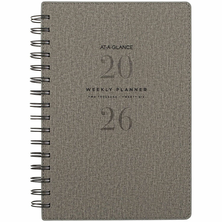 At-A-Glance Signature Large Wkly/Mthly Planner Large - Weekly, Monthly - 13 Month - January 2026 to January 2027 - 5 1/2" x 8 1/2" Sheet Size - Twin Wire - Gray - Paper - Monthly Planner, Bleed Resistant Paper, Ruled, Monthly Tab, Holiday Listin (YP20007)
