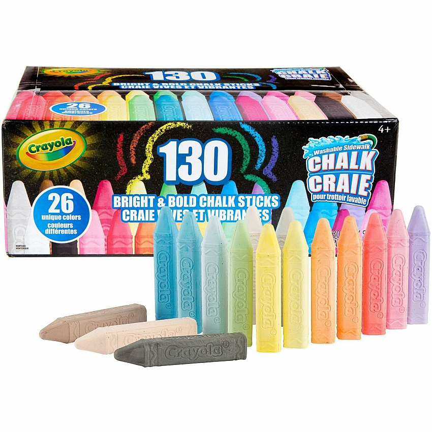 Crayola Washable Sidewalk Chalk Assorted - For Sidewalk, Driveway - Washable, Anti-Roll Shape, Non-toxic - 130 / Pack (510817)