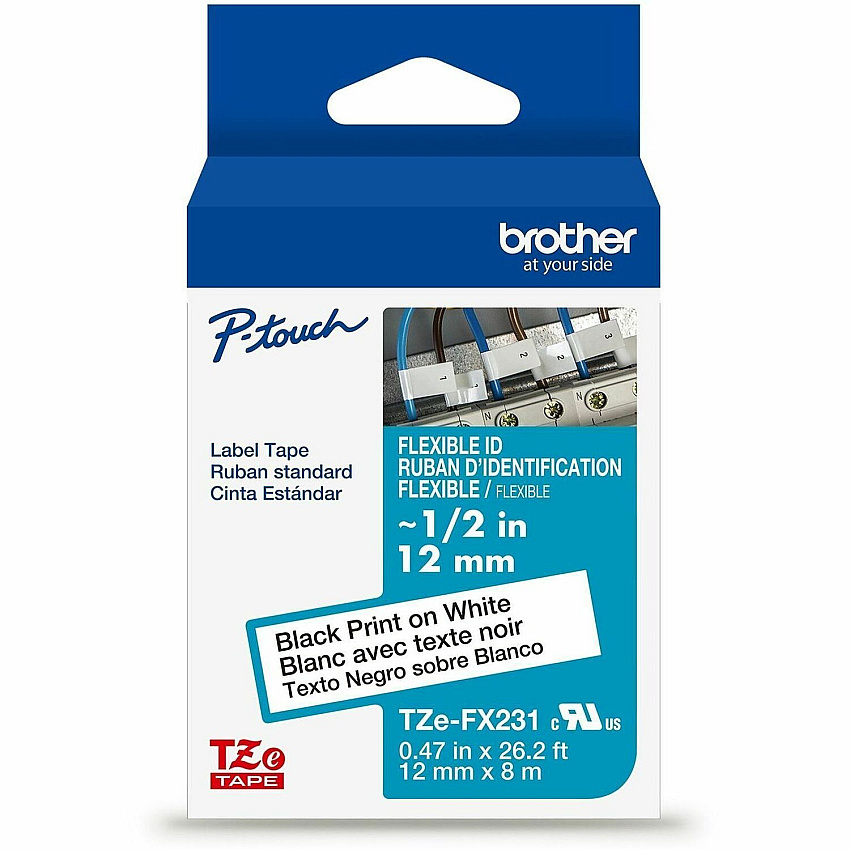 Brother Genuine P-touch TZeFX231 BK on WHT Label Tape, Flexible ID Laminated, 12mmX8m (TZEFX231G)