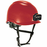 Ergodyne Skullerz 8976 Type 2 Safety Helmet Impact, Visibility, Head, Overhead Falling Objects, Eye Protection - Expanded Polystyrene Foam (EPS) - Red - LED Light, Built-in LED, Chin Strap, Lightweight, Comfortable, Sweatband, Breathable, Anti-odo (60283)