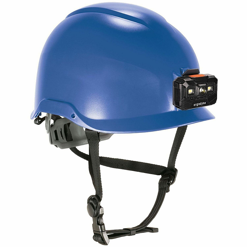 Ergodyne Skullerz 8976 Type 2 Safety Helmet Impact, Visibility, Head, Overhead Falling Objects, Eye Protection - Expanded Polystyrene Foam (EPS) - Blue - LED Light, Built-in LED, Chin Strap, Lightweight, Comfortable, Sweatband, Breathable, Anti-od (60286)