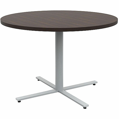 Safco Jurni Cafe Table with Round Top Round Top - Textured, Powder Coated Base - 42" Table Top Diameter - 29" Height - Cafeteria, Breakroom - Assembly Required - Columbian Walnut - Laminate Top Material - 1 Each (JN42RDX29CWN)