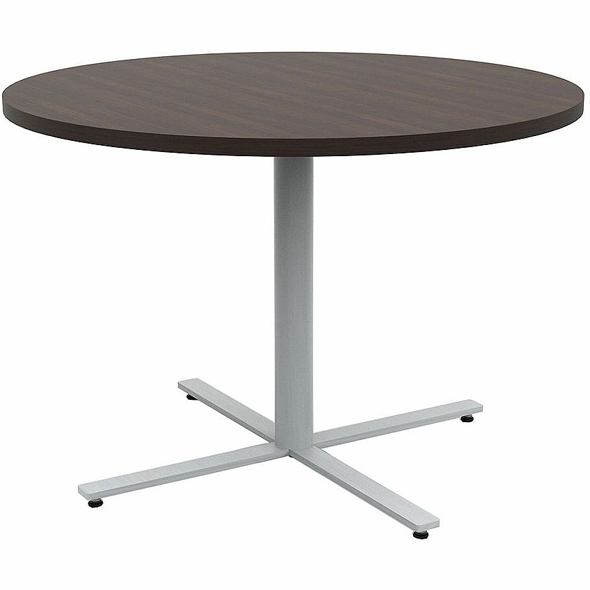 Safco Jurni Cafe Table with Round Top Round Top - Textured, Powder Coated Base - 42" Table Top Diameter - 29" Height - Cafeteria, Breakroom - Assembly Required - Columbian Walnut - Laminate Top Material - 1 Each (JN42RDX29CWN)