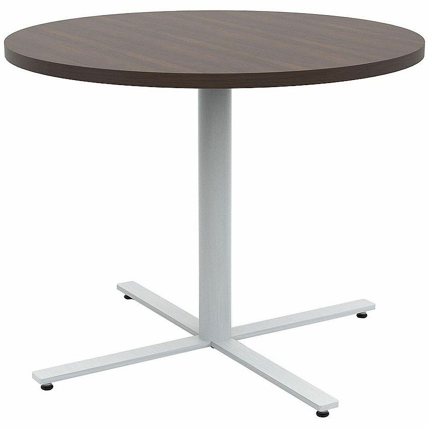 Safco Jurni Cafe Table with Round Top Round Top - Textured, Powder Coated Base - 36" Table Top Diameter - 29" Height - Cafeteria, Breakroom - Assembly Required - Columbian Walnut - Laminate Top Material - 1 Each (JN36RDX29CWN)