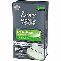 Dove Men+Care Extra Fresh Body&Face Bars 3.75 oz - Bacteria Remover - Body, Face, Skin - Moisturizing - Antibacterial - Green - 6 / Pack (01208)