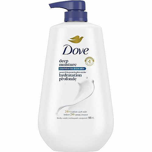 Dove Deep Moisture Body Wash 30.60 fl oz - Pump Bottle Dispenser - Body, Skin - Moisturizing - White - Unscented - 1 Each (39648)