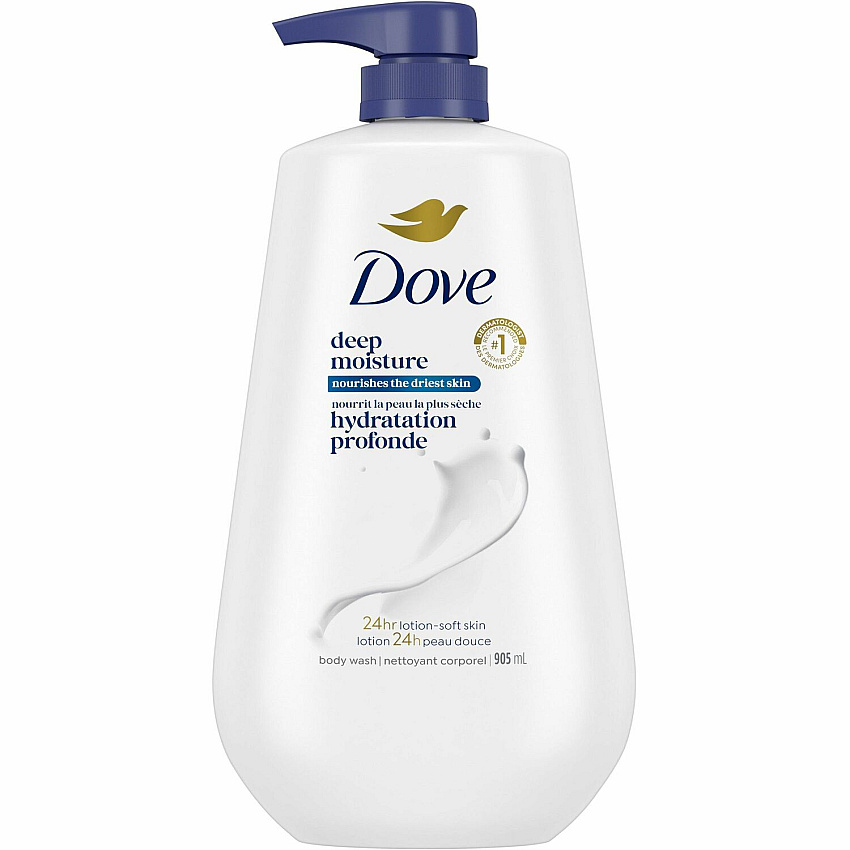 Dove Deep Moisture Body Wash 30.60 fl oz - Pump Bottle Dispenser - Body, Skin - Moisturizing - White - Unscented - 1 Each (39648)