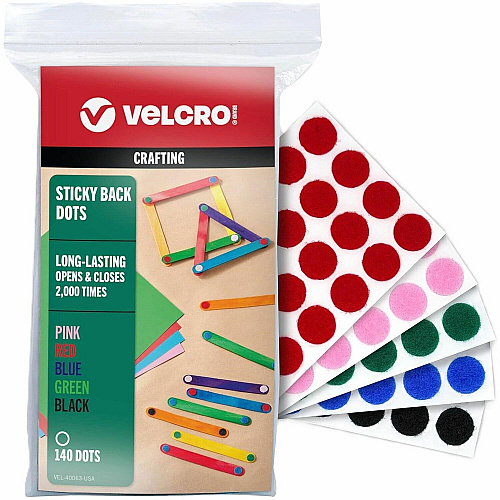 VELCRO&reg; Sticky Back Hook&Loop Fasteners Multicolor - Nylon - For Crafting, Wall, Glass, Plastic, Smooth Surface, Home, School, Office, Project, Indoor - 140 / Pack (40063)
